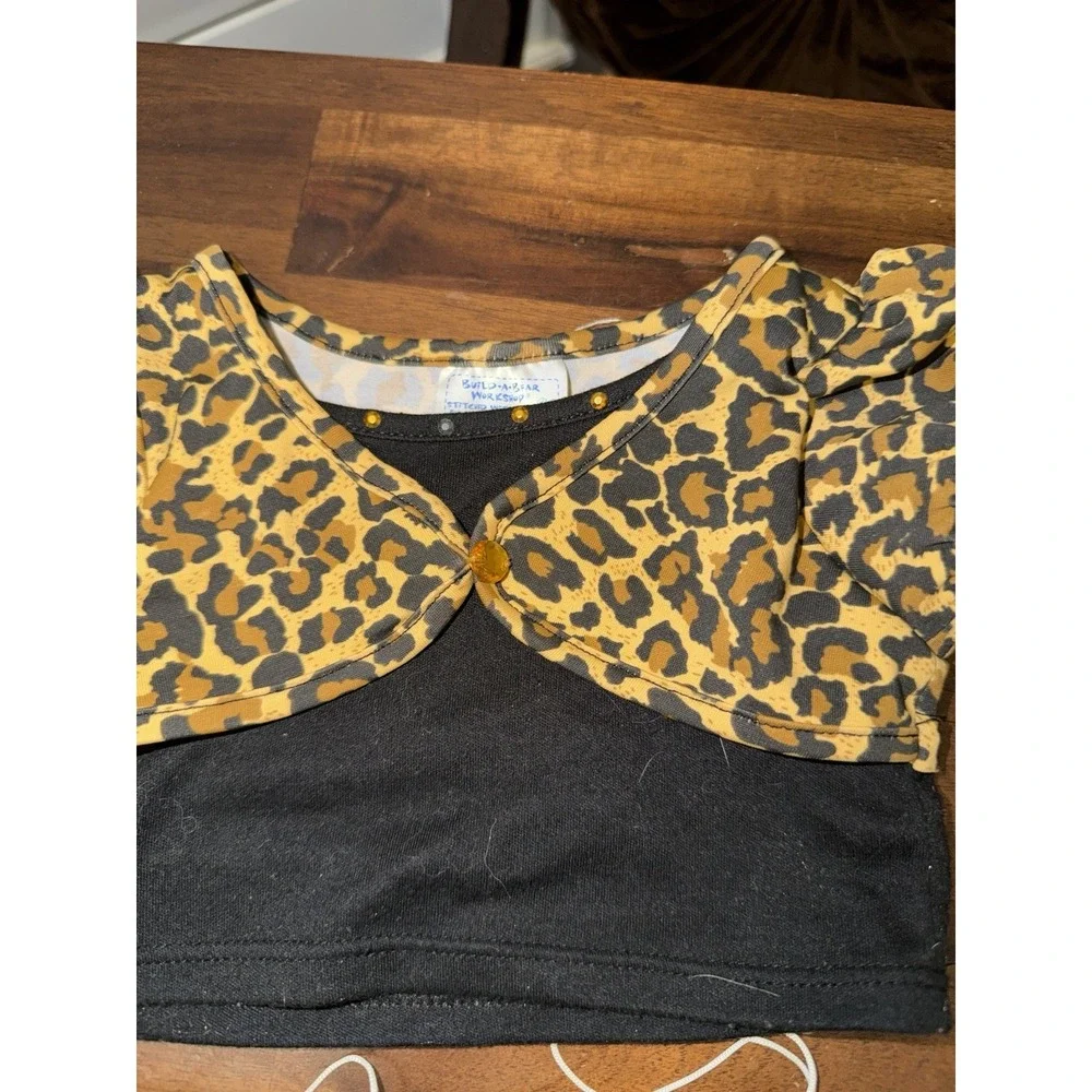 Build A Bear Leopard Cheetah Print Rhinestone‎ Denim Skirt Shirt Outfit y2k